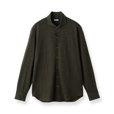Linen Jersey Horizontal Collar Shirt: Olive