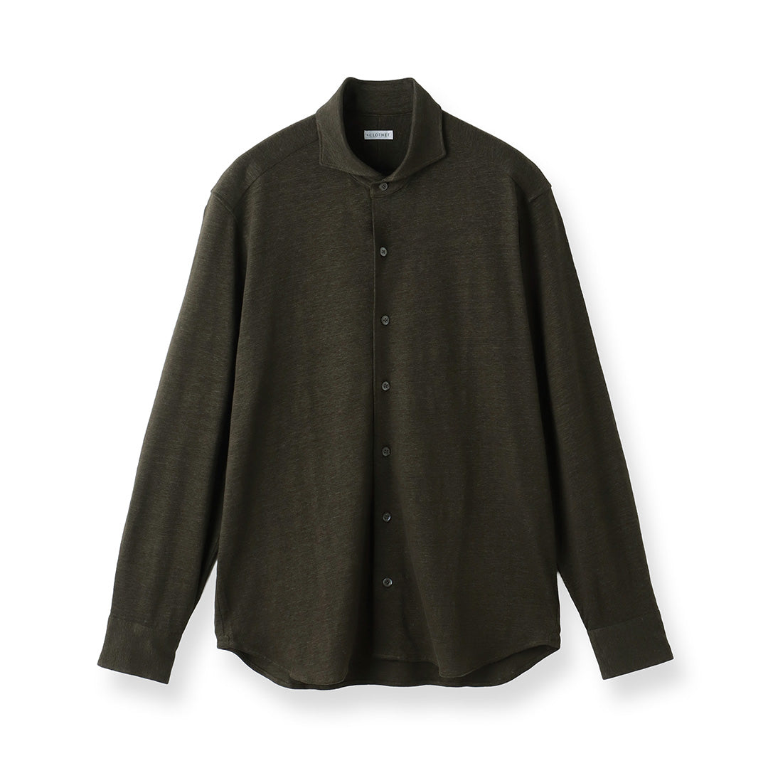 Linen Jersey Horizontal Collar Shirt: Olive