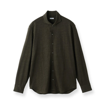 Linen Jersey Horizontal Collar Shirt: Olive