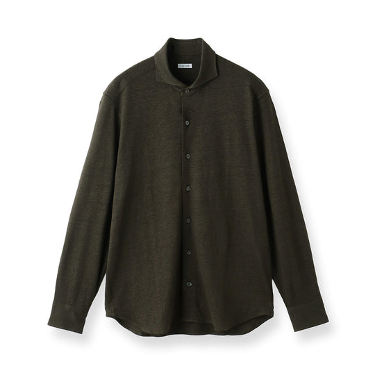 Linen Jersey Horizontal Collar Shirt: Olive