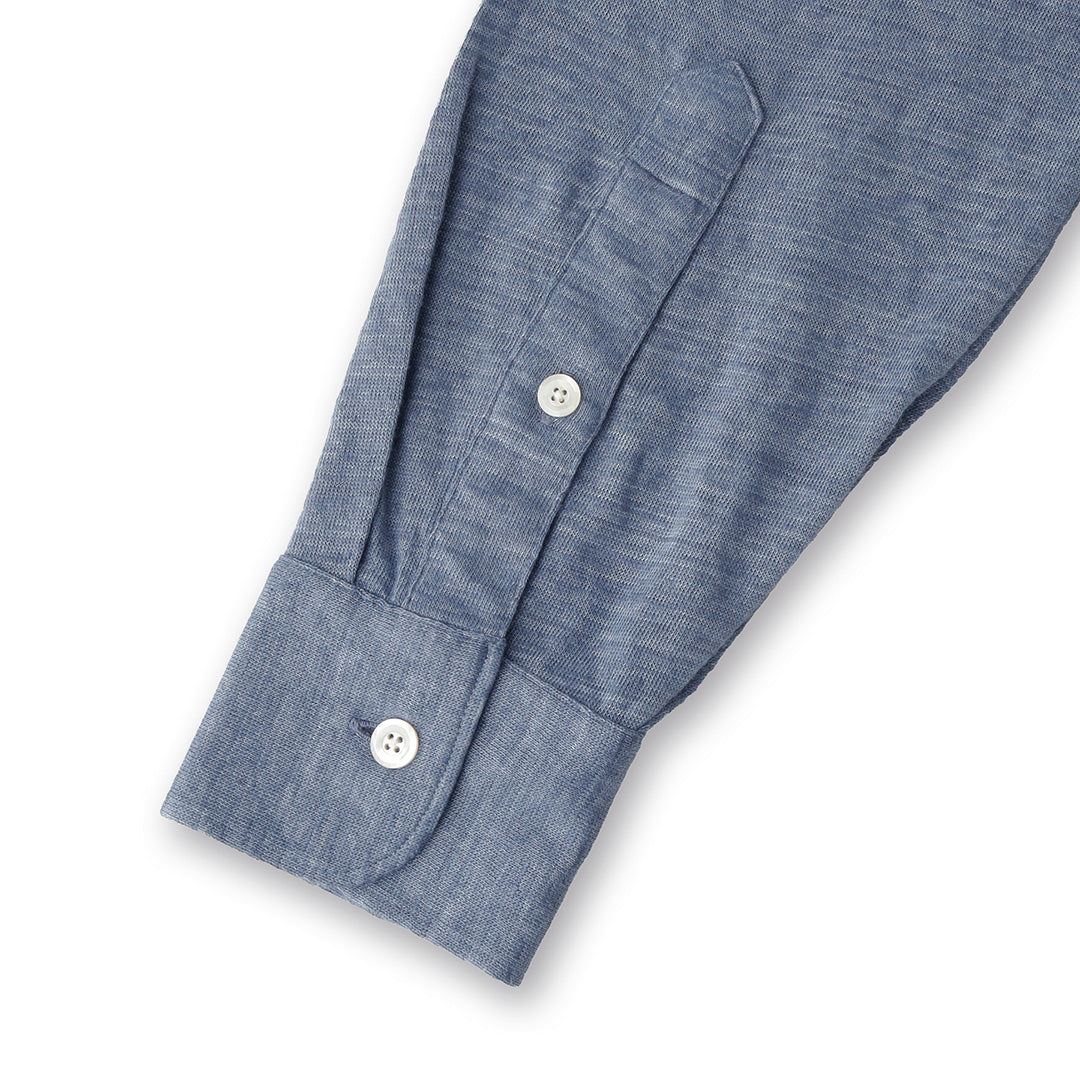 Linen Jersey Horizontal Collar Shirt: Slate Blue