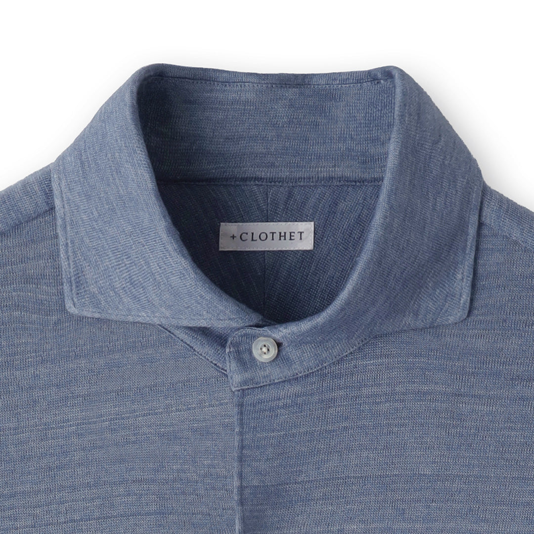 Linen Jersey Horizontal Collar Shirt: Slate Blue
