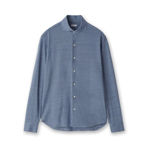 Linen Jersey Horizontal Collar Shirt: Slate Blue