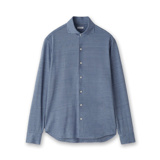Linen Jersey Horizontal Collar Shirt: Slate Blue