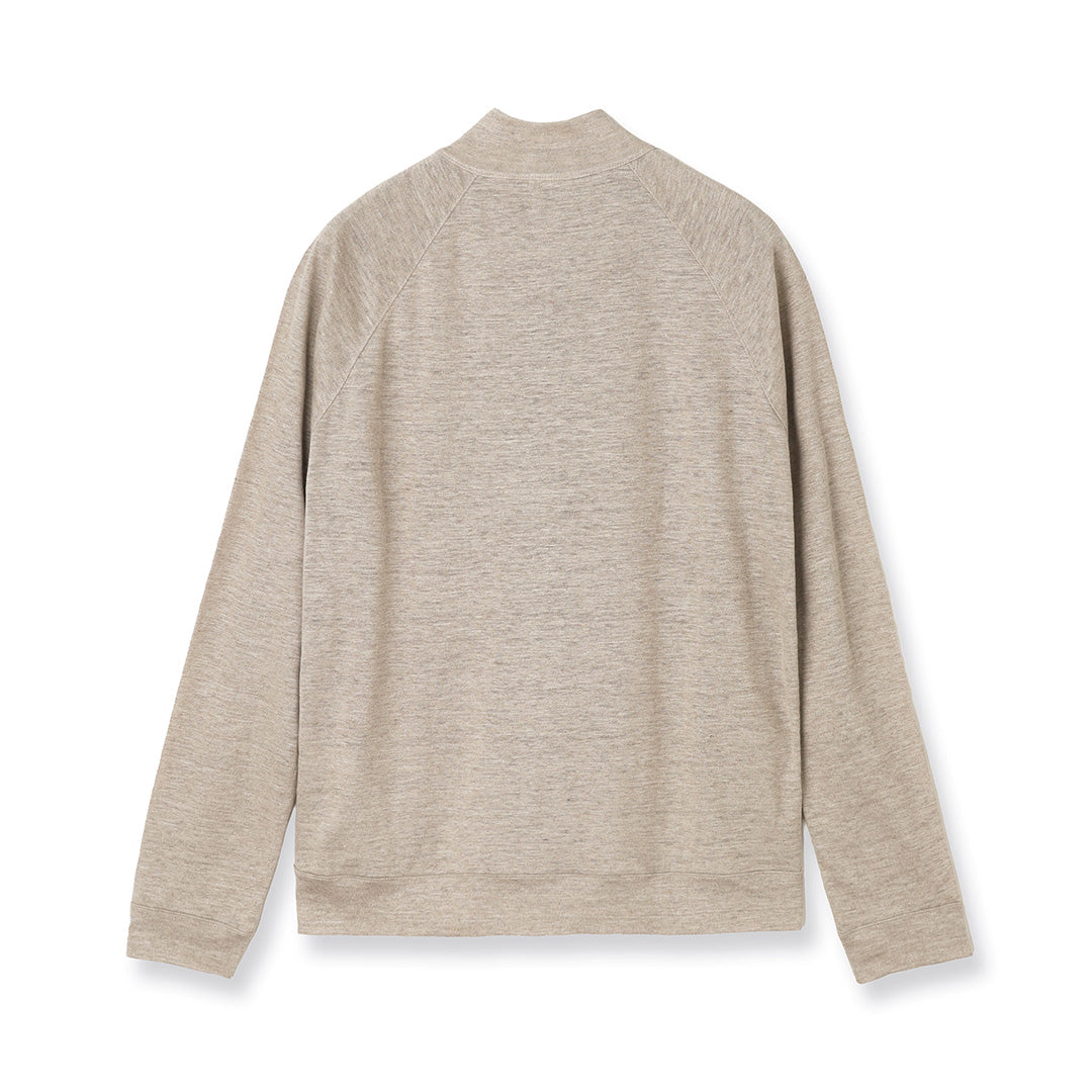 Linen Jersey Stand Collar Zip Up  Color: Natural