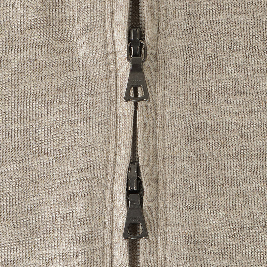 Linen Jersey Stand Collar Zip Up  Color: Natural