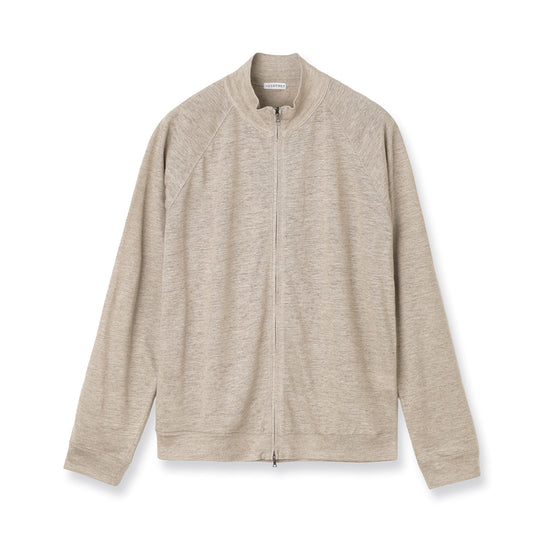 Linen Jersey Stand Collar Zip Up  Color: Natural
