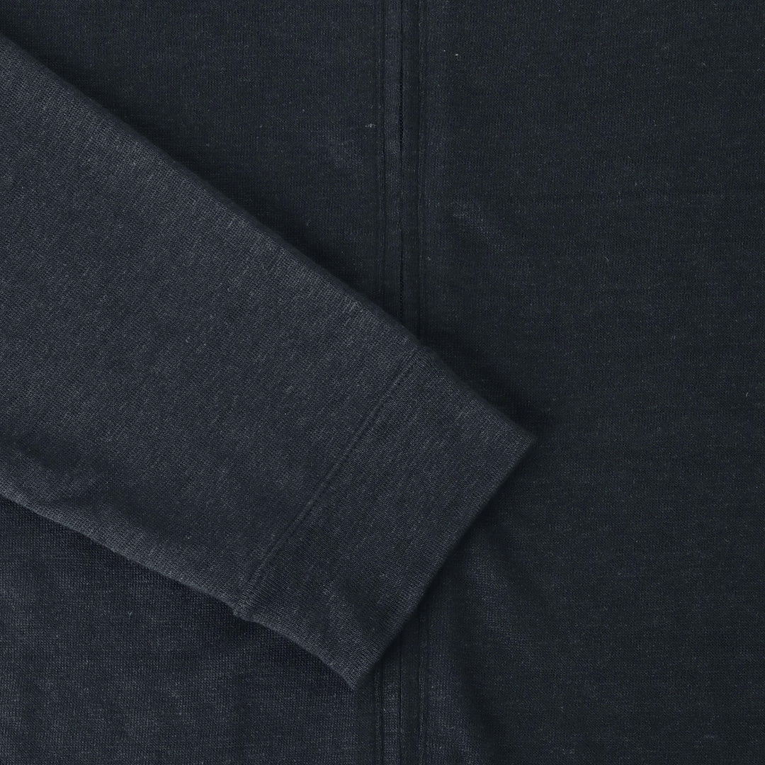 Linen Jersey Stand Collar Zip Up  Color: Navy