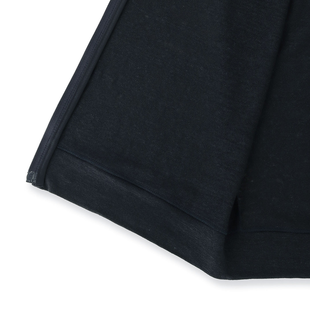 Linen Jersey Stand Collar Zip Up  Color: Navy