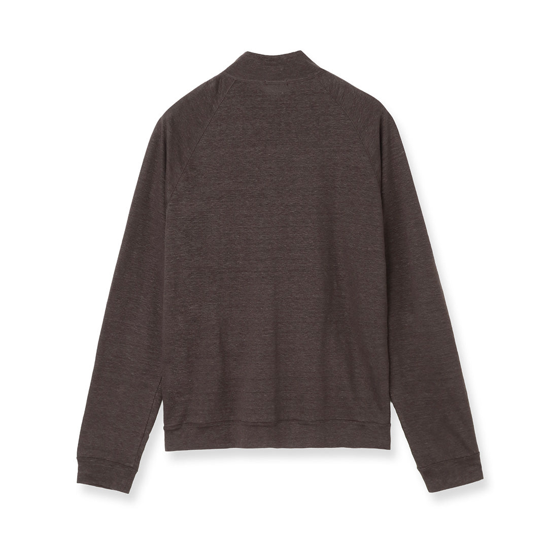 Linen Jersey Stand Collar Zip Up  Color: Oak