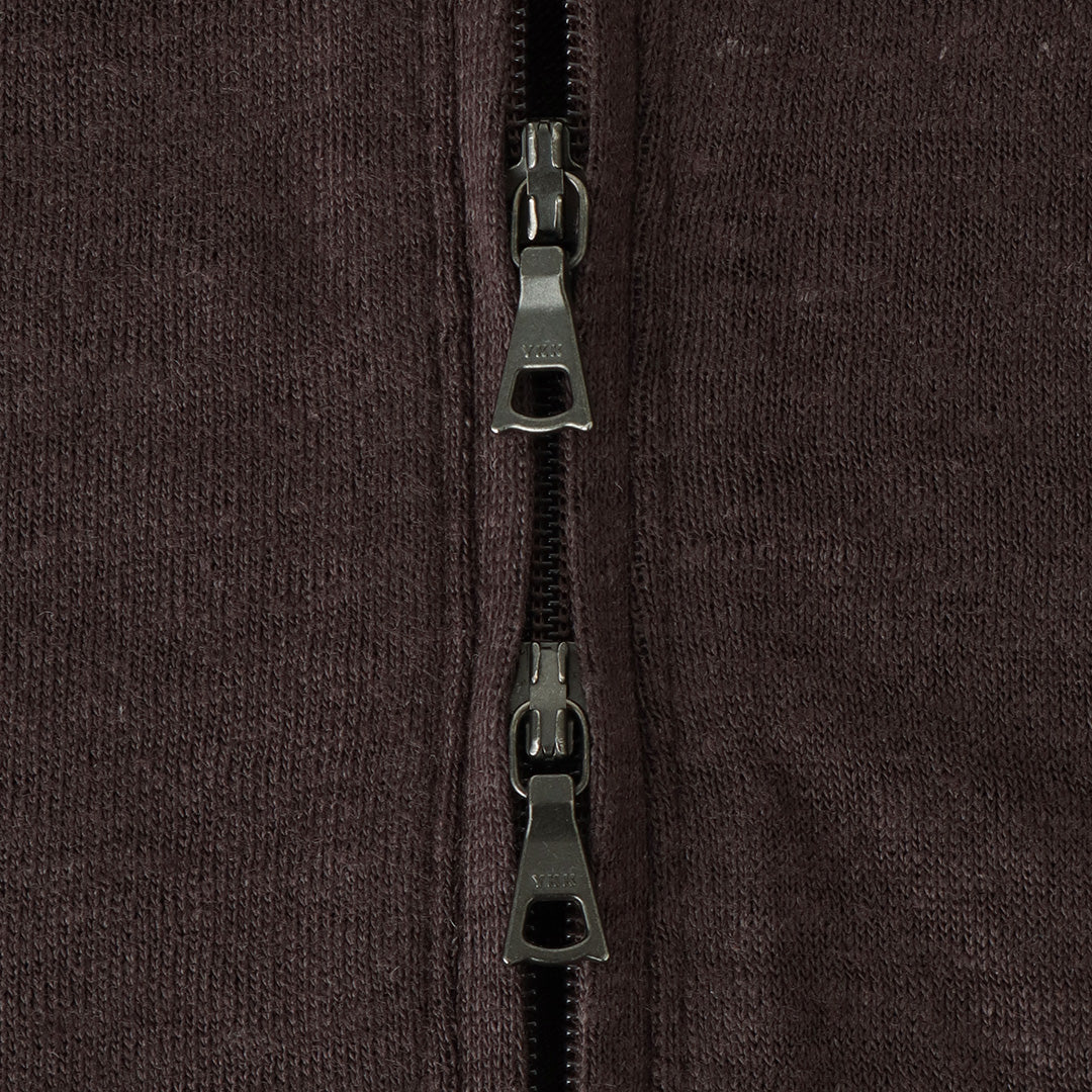 Linen Jersey Stand Collar Zip Up  Color: Oak
