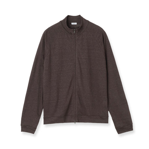 Linen Jersey Stand Collar Zip Up  Color: Oak
