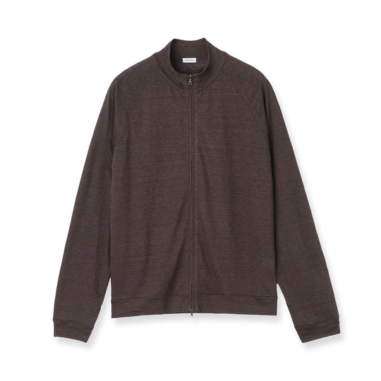 Linen Jersey Stand Collar Zip Up  Color: Oak