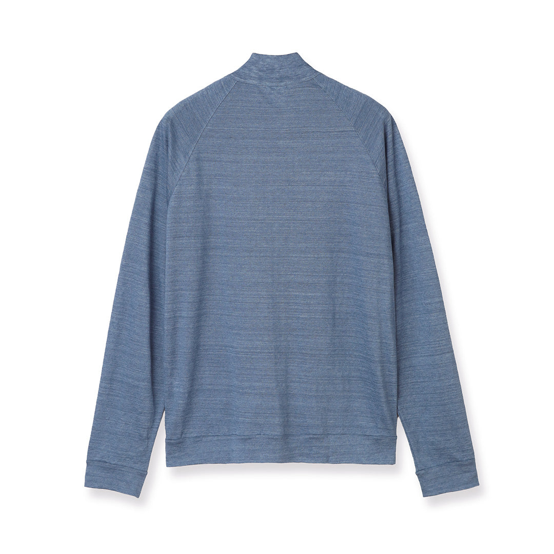 Linen Jersey Stand Collar Zip Up  Color: Slate Blue