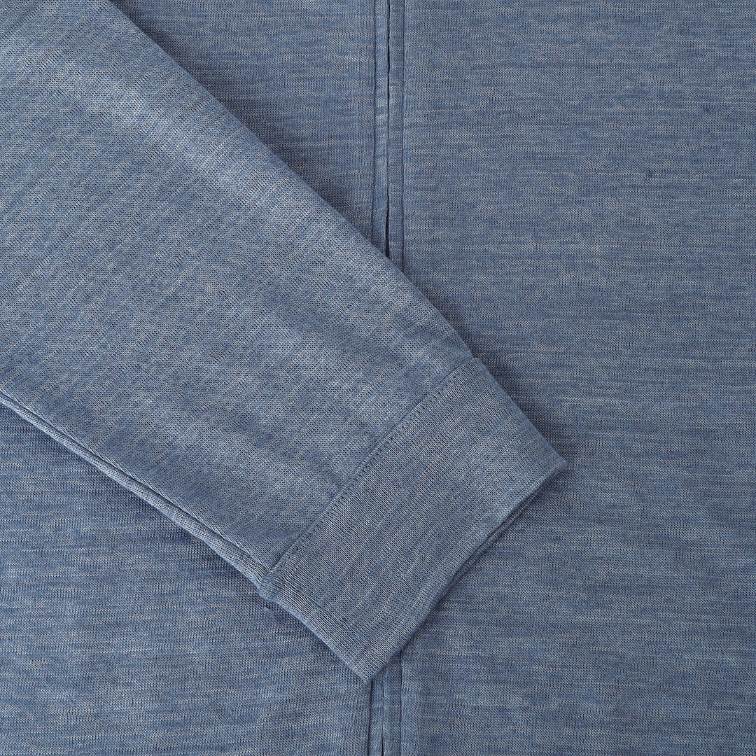 Linen Jersey Stand Collar Zip Up  Color: Slate Blue