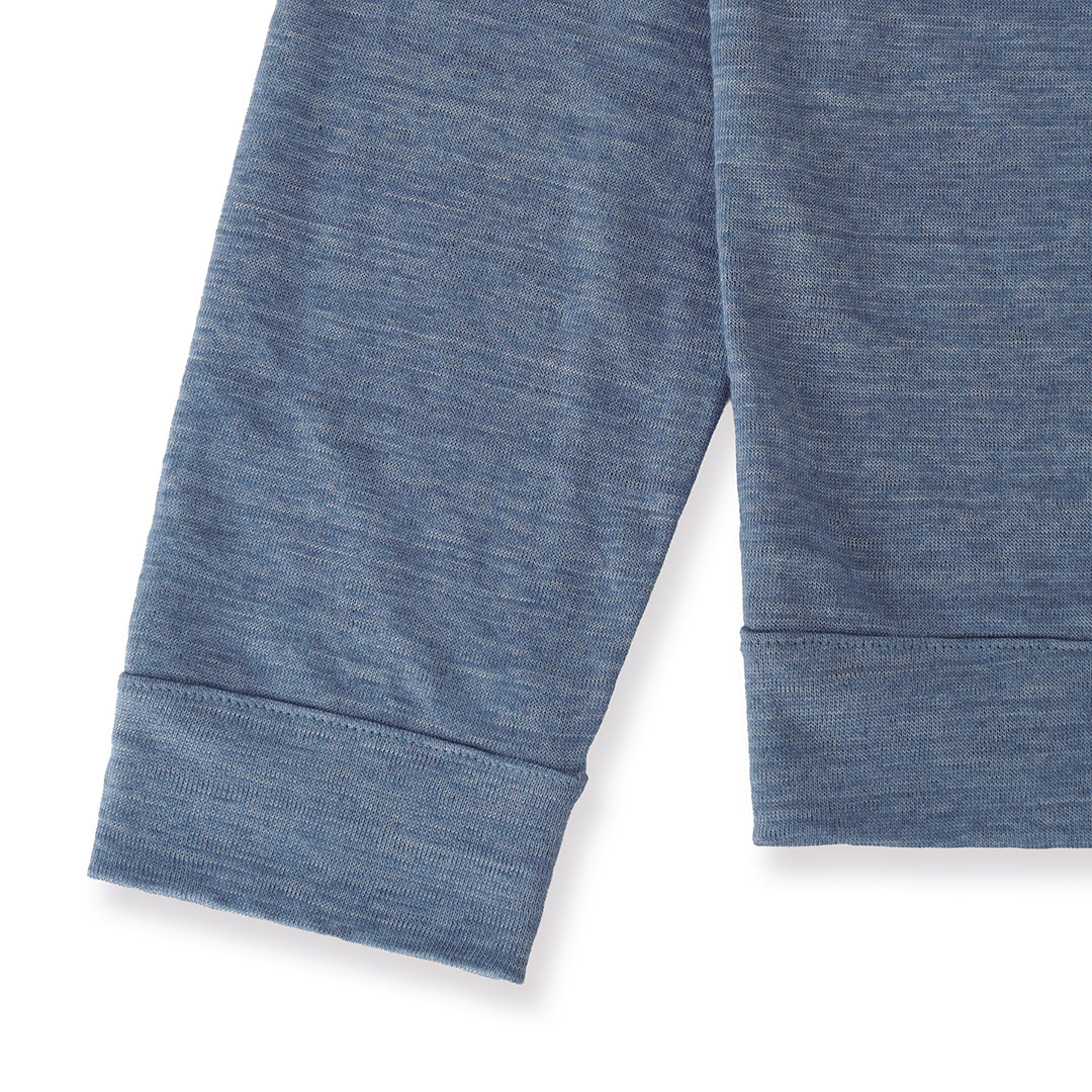 Linen Jersey Stand Collar Zip Up  Color: Slate Blue