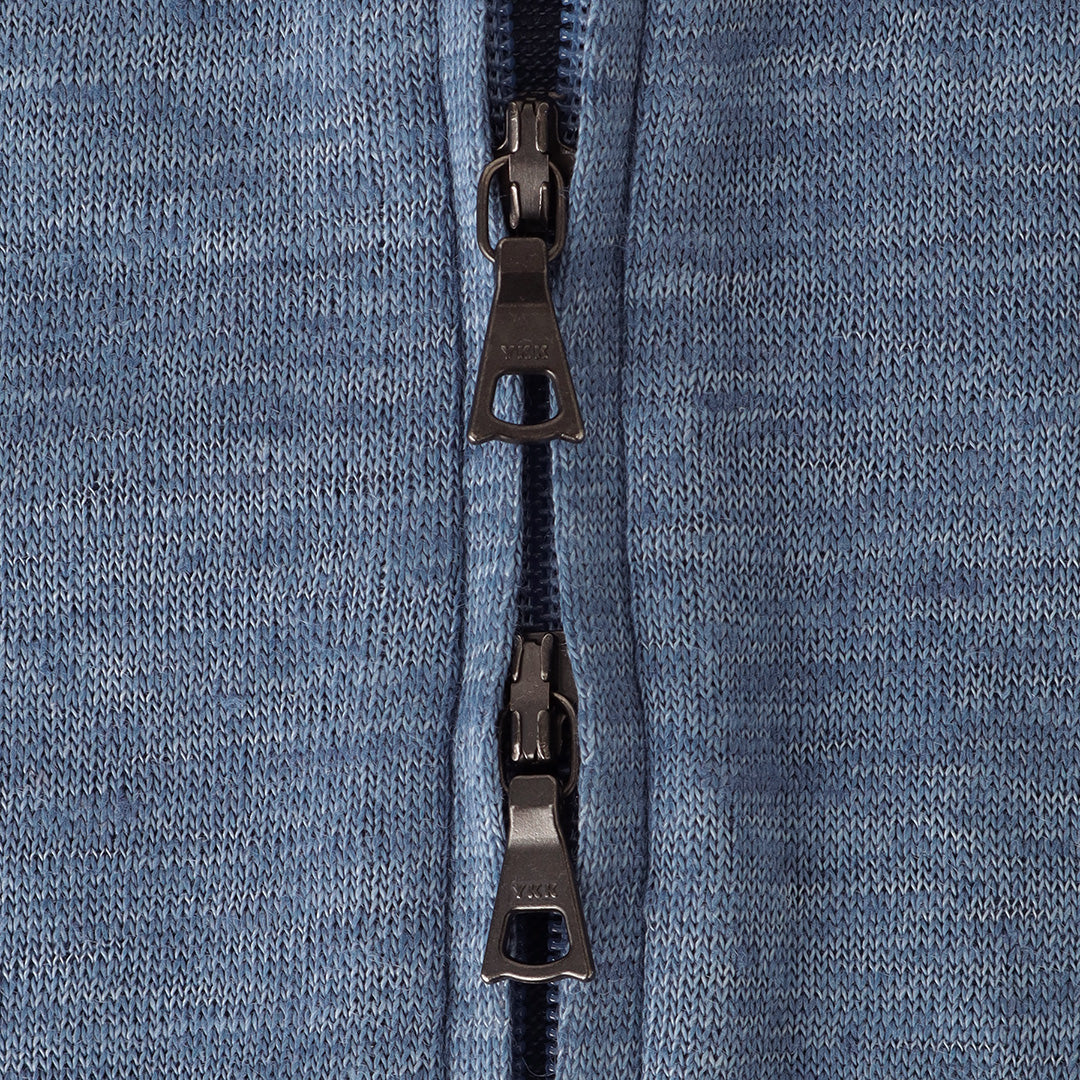 Linen Jersey Stand Collar Zip Up  Color: Slate Blue