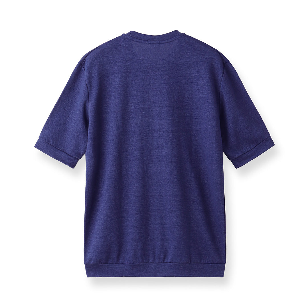 Linen Jersey Tailored Ribbed Hem T-shirt Color: Iris