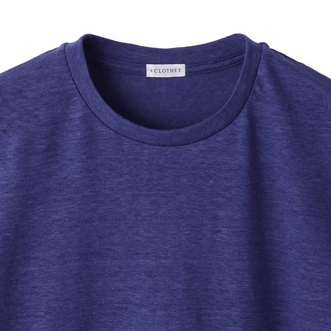 Linen Jersey Tailored Ribbed Hem T-shirt Color: Iris