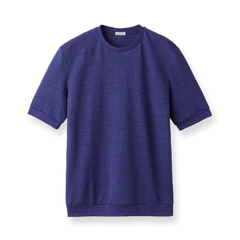 Linen Jersey Tailored Ribbed Hem T-shirt Color: Iris