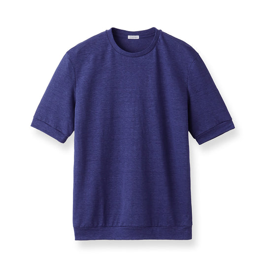 Linen Jersey Tailored Ribbed Hem T-shirt Color: Iris
