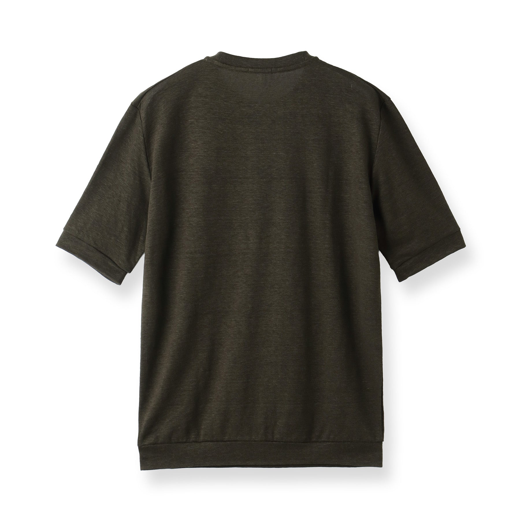 Linen Jersey Tailored Ribbed Hem T-shirt Color: Olive