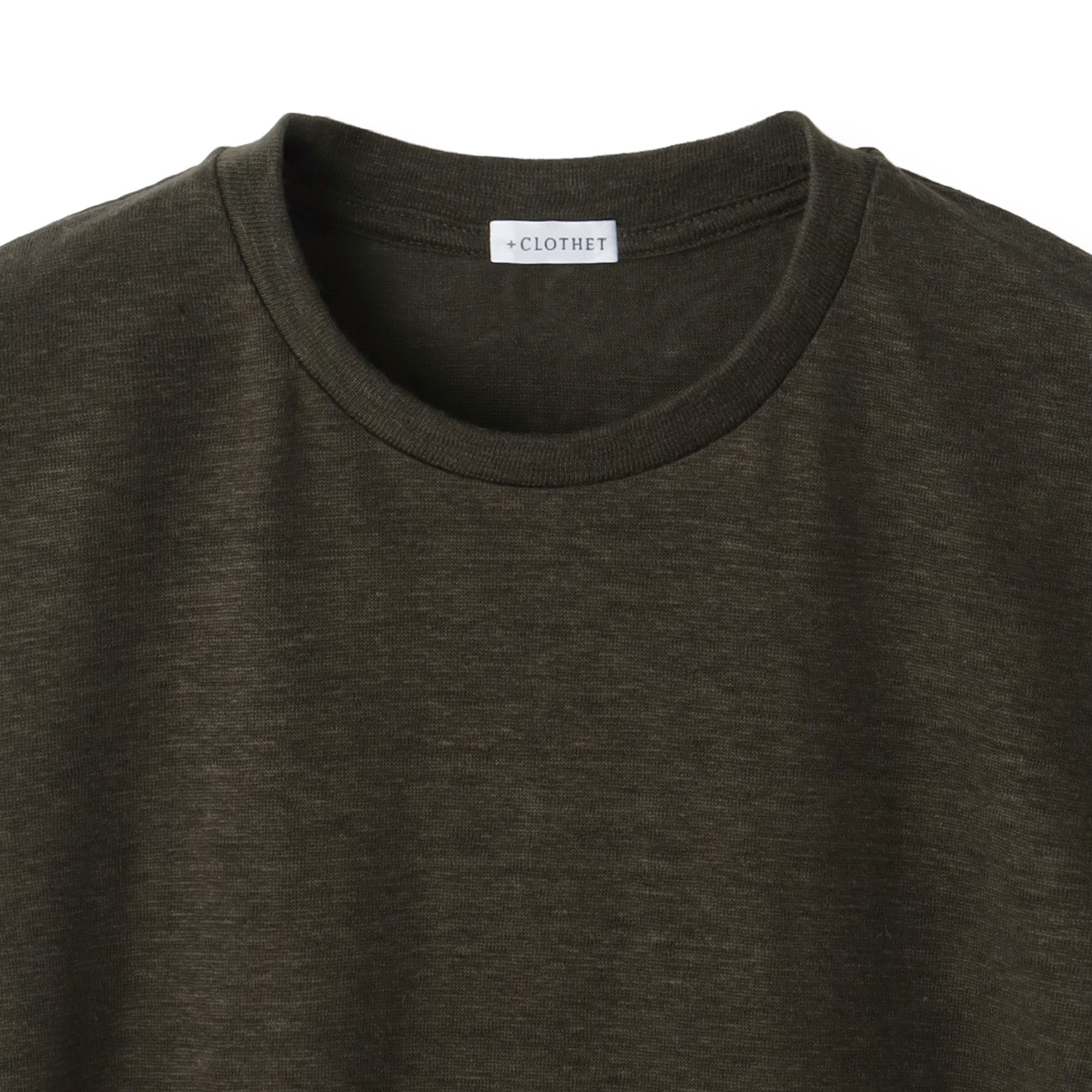 Linen Jersey Tailored Ribbed Hem T-shirt Color: Olive