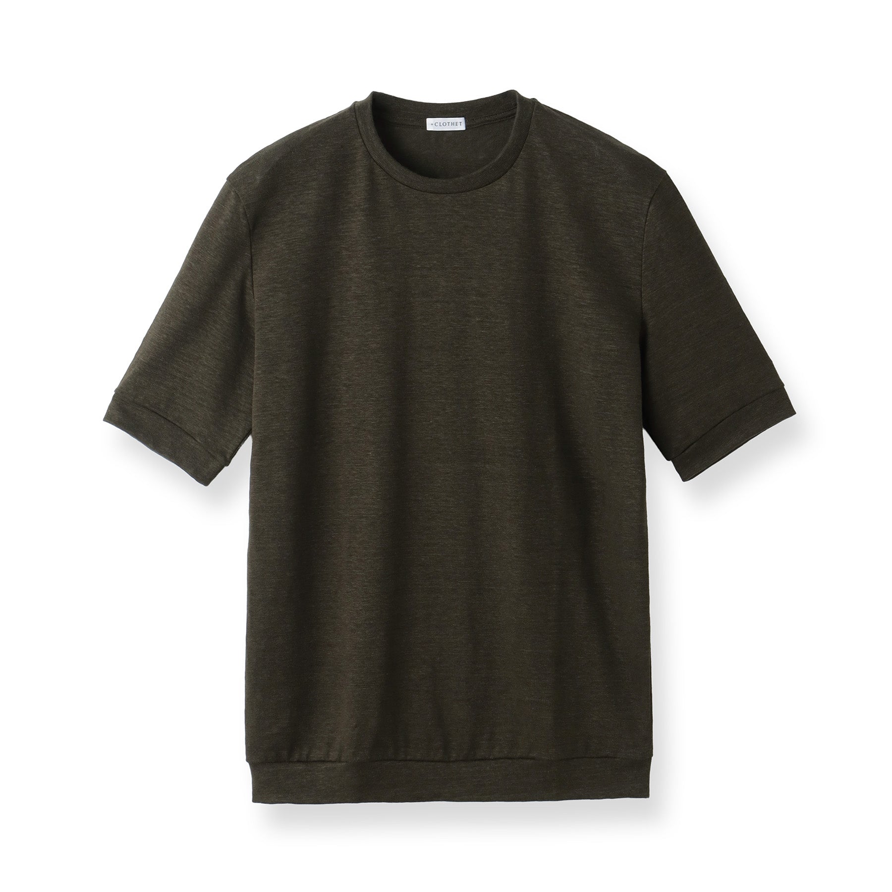 Linen Jersey Tailored Ribbed Hem T-shirt Color: Olive