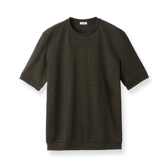 Linen Jersey Tailored Ribbed Hem T-shirt Color: Olive