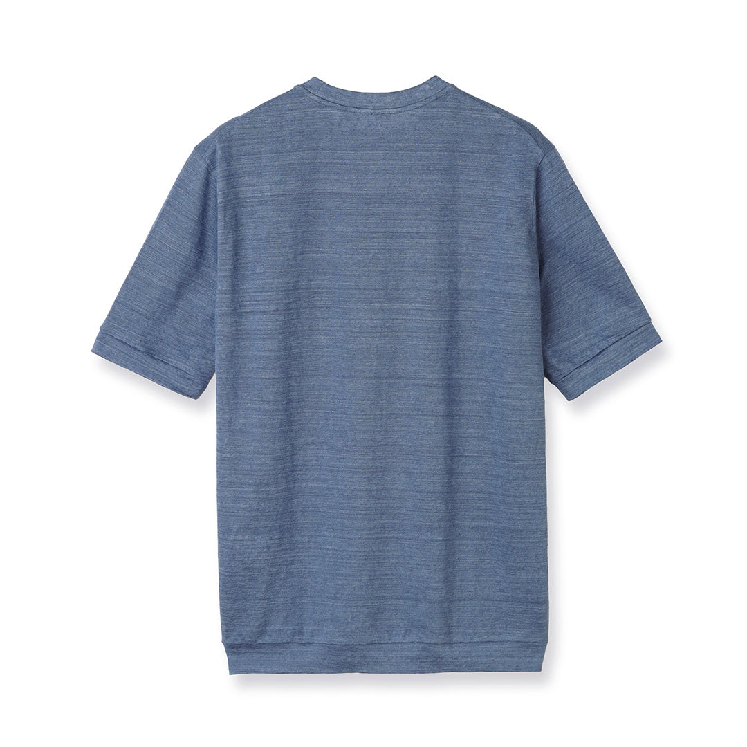 Linen Jersey Tailored Ribbed Hem T-shirt Color: Slate Blue