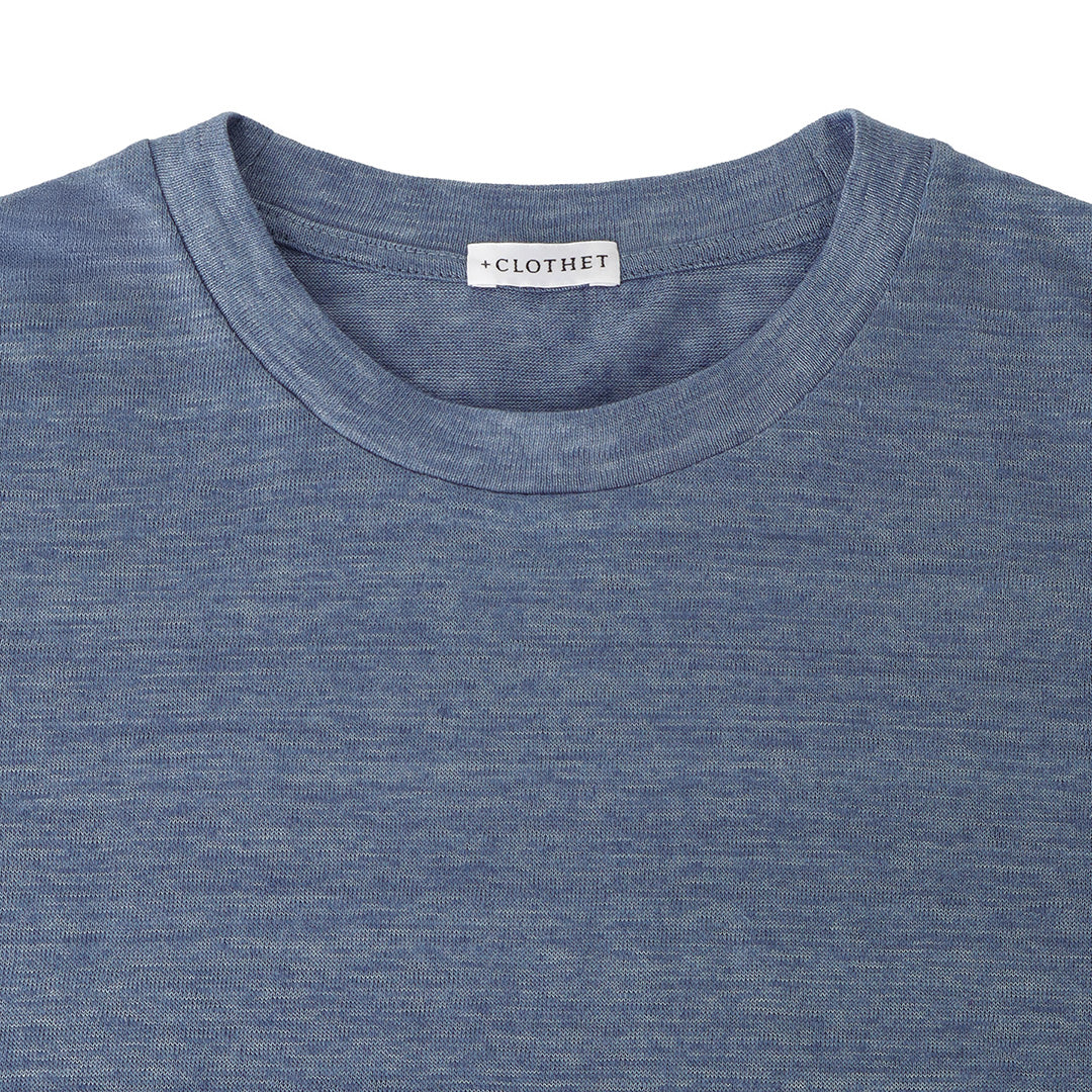 Linen Jersey Tailored Ribbed Hem T-shirt Color: Slate Blue
