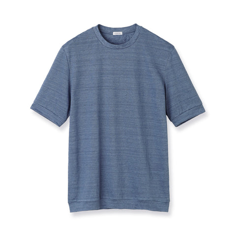 Linen Jersey Tailored Ribbed Hem T-shirt Color: Slate Blue