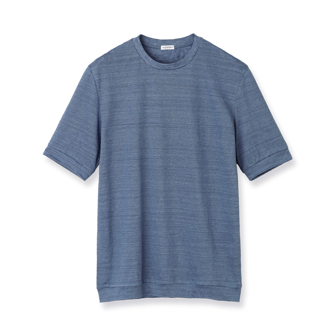 Linen Jersey Tailored Ribbed Hem T-shirt Color: Slate Blue