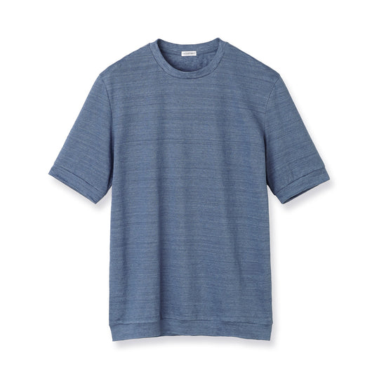 Linen Jersey Tailored Ribbed Hem T-shirt Color: Slate Blue