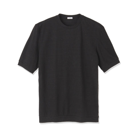 Linen Jersey Tailored Ribbed Hem T-shirt Color: Black