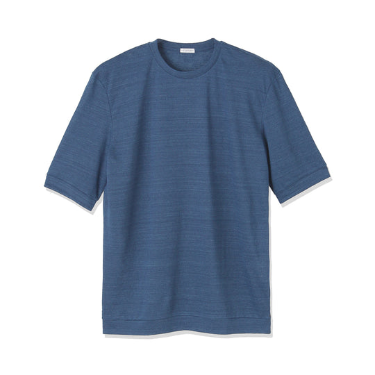 Linen Jersey Tailored Ribbed Hem T-shirt Color: Blue