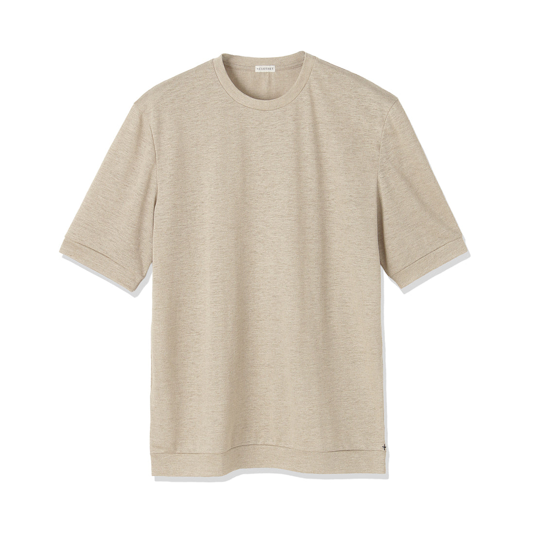 Linen Jersey Tailored Ribbed Hem T-shirt Color: Natural