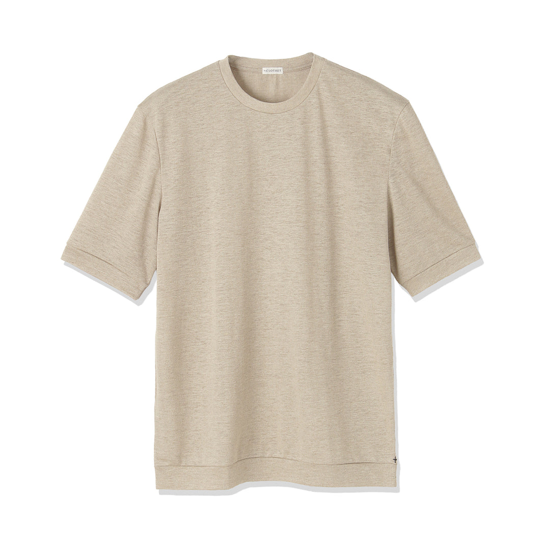Linen Jersey Tailored Ribbed Hem T-shirt Color: Natural