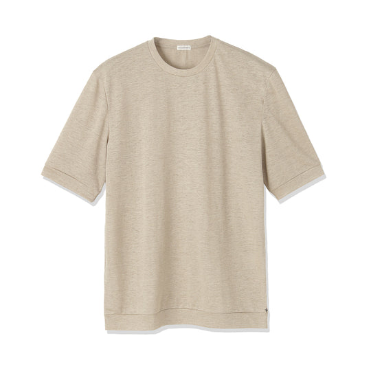 Linen Jersey Tailored Ribbed Hem T-shirt Color: Natural