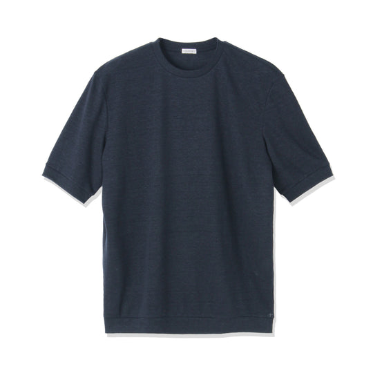 Linen Jersey Tailored Ribbed Hem T-shirt Color: Navy