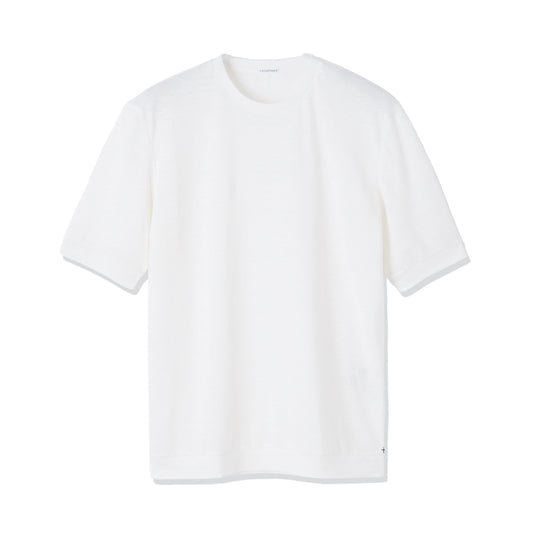 Linen Jersey Tailored Ribbed Hem T-shirt Color: Off White