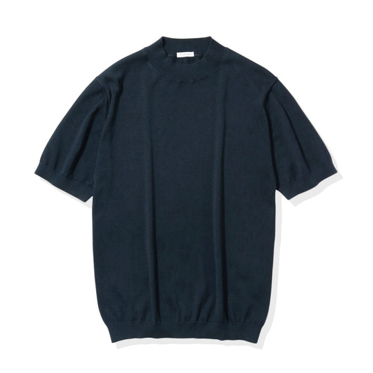 Mock Neck Knit T-shirt Color: Navy
