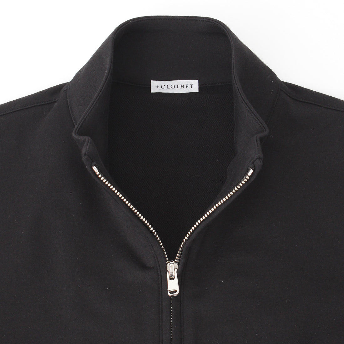 Smooth Terry Stand Collar Zip Up  Color: Black
