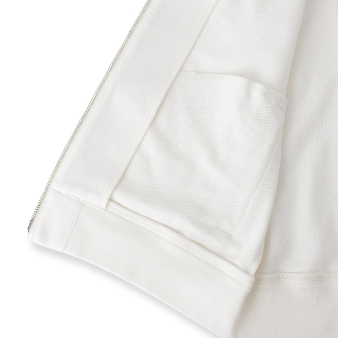 Smooth Terry Stand Collar Zip Up Color: Off White