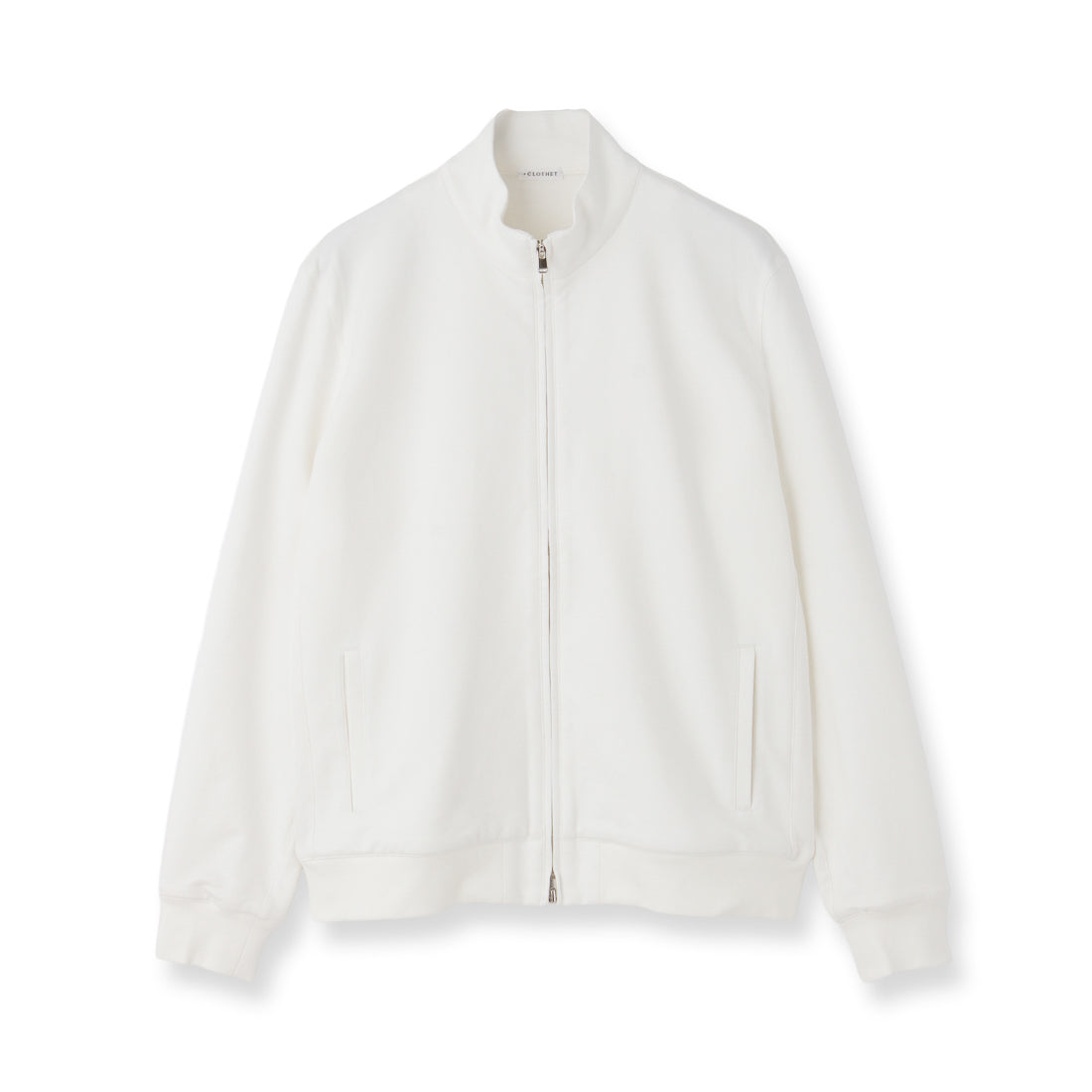 Smooth Terry Stand Collar Zip Up Color: Off White