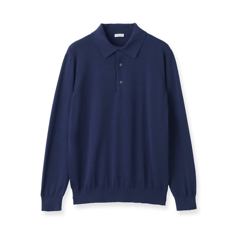 Long Sleeve Knit Polo-shirt Color: Deep Blue