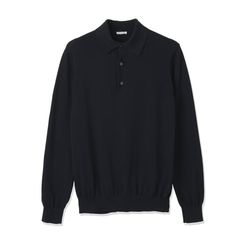 Long Sleeve Knit Polo-shirt Color: Navy