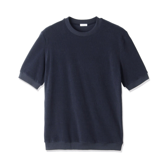 Micro Pile Tailored Ribbed Hem T-shirt Color: Navy