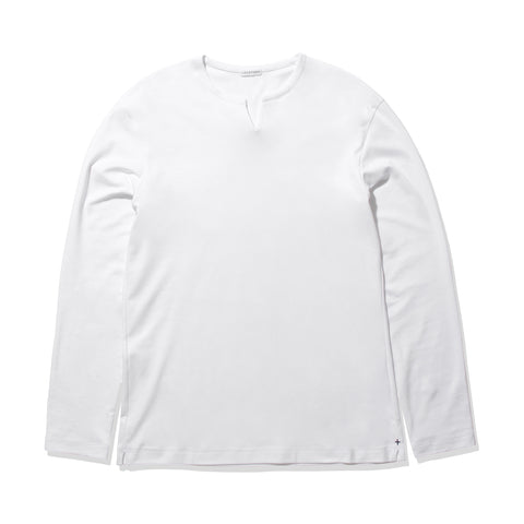 【Renewal】Tailored Key Neck Long Sleeve T-shirt Color: White