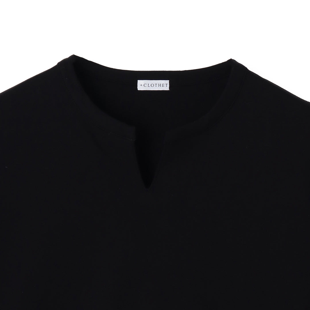 【Renewal】Tailored Key Neck T-shirt Color: Black